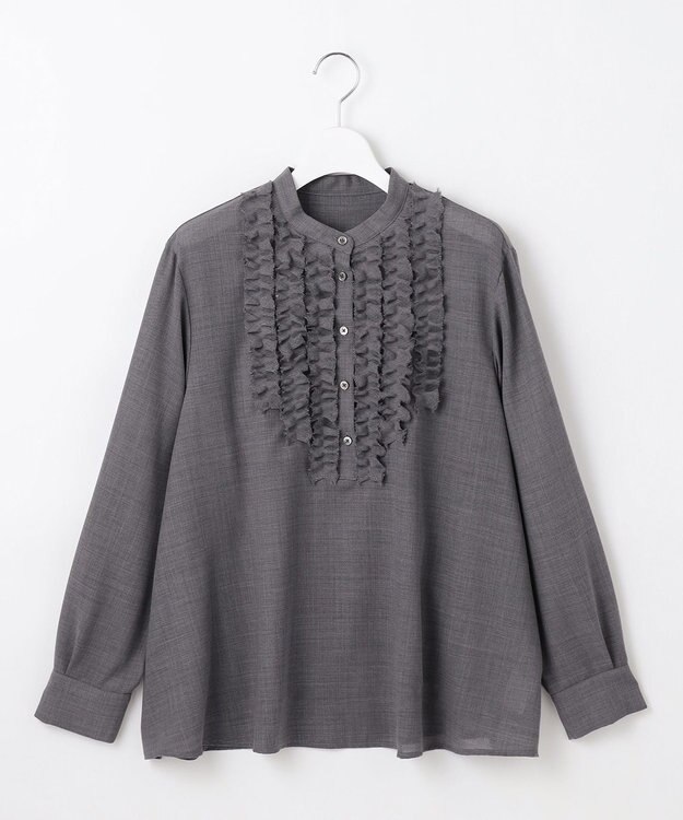 自由区 【セットアップ対応・洗える】ハイツイストビエラフロントフリル ブラウス TOPグレー
