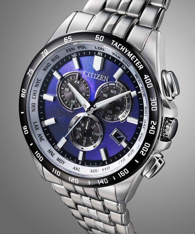 CITIZEN 【限定モデル】青い海の揺らめきを表現した「UNITE with BLUE」エコ・ドライブ電波時計クロノグラフ シチズンコレクション CB5874-81L ブルー