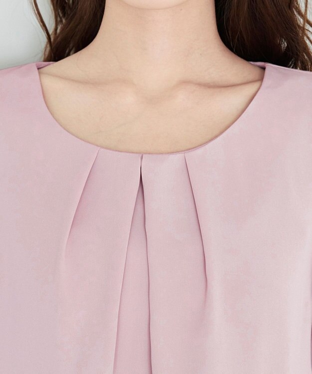 Tiaclasse 【洗える】リボン付きタックフレア袖ブラウス ピンク