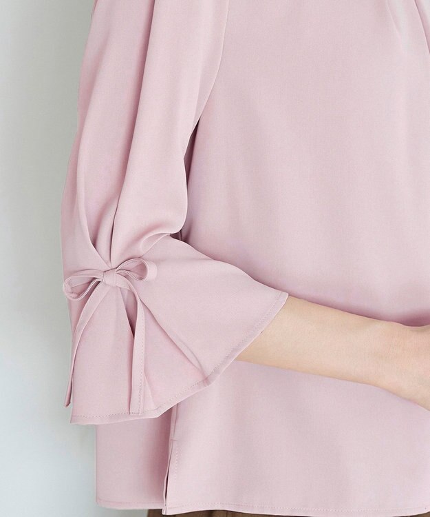 Tiaclasse 【洗える】リボン付きタックフレア袖ブラウス ピンク