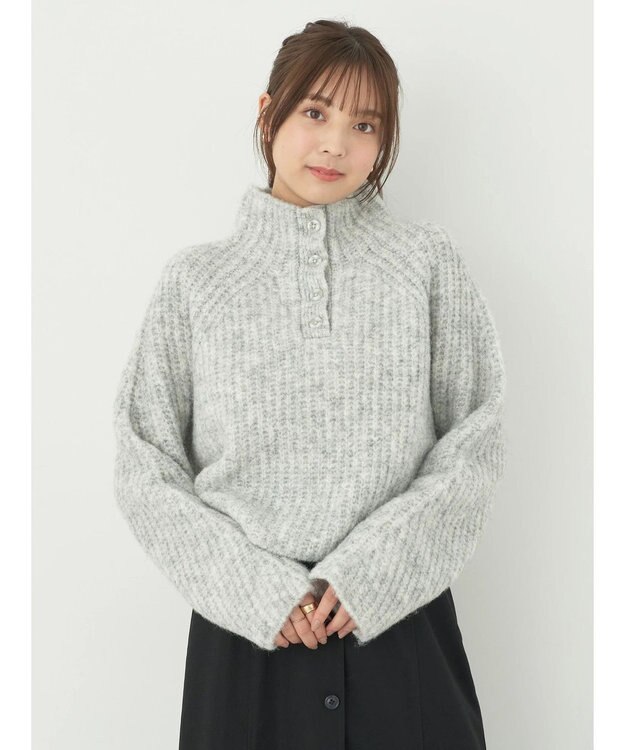 earth music&ecology フワフワＭＩＸハイネックショートニット Light Gray