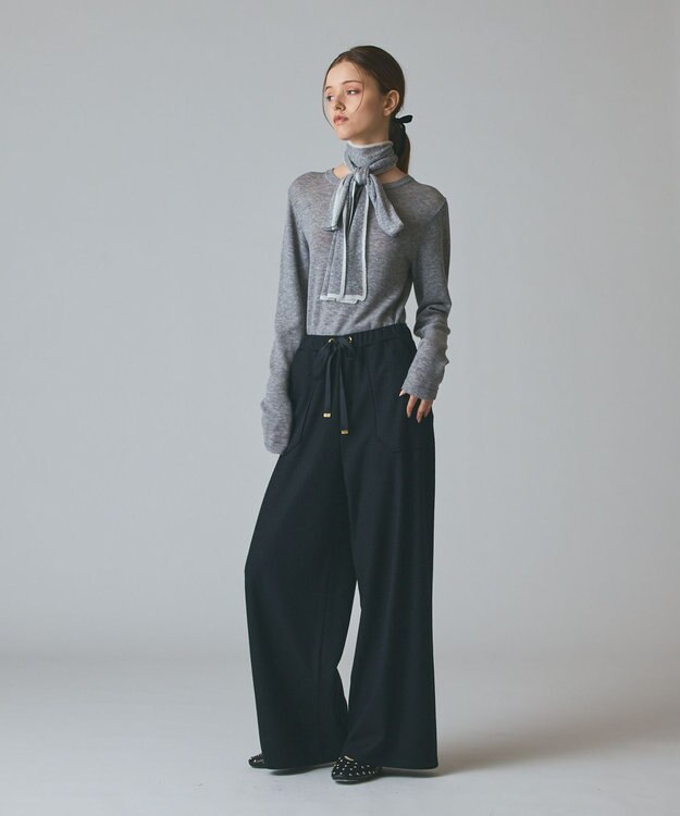 GRACE CONTINENTAL ボウ付ニットトップ グレー