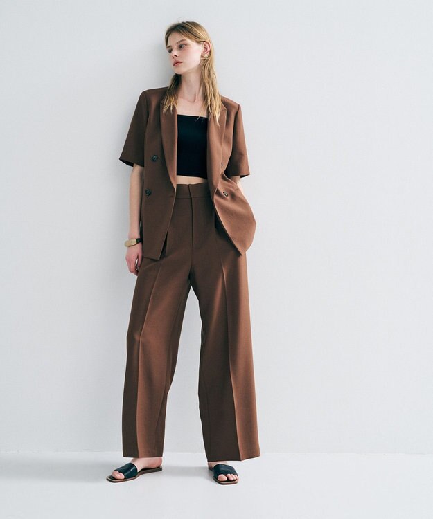 uncrave ウォッシャブルドライサップ ワイドパンツ（サスペンダー付き） キャメル