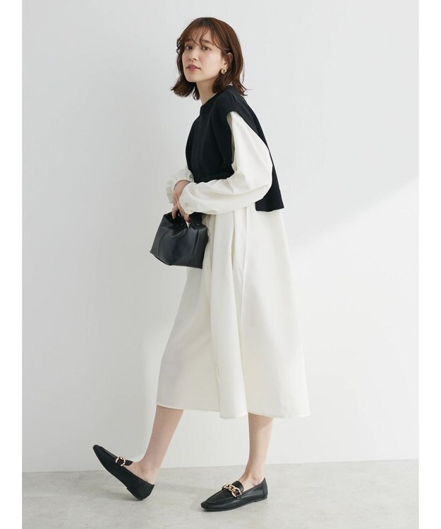 Green Parks ＳＥＴ２点　ニットベスト＋シャツワンピース Black