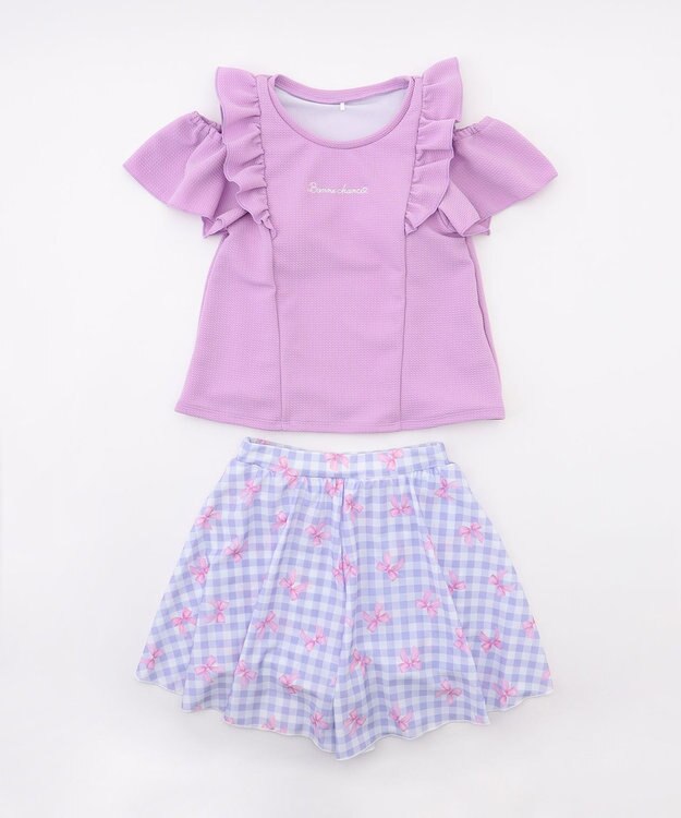 ANY KIDS 【UVカット】2WAYショルダーセパレート水着 ラベンダー×ラベンダーチェック