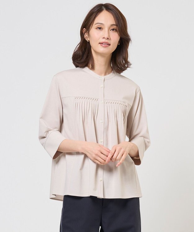 J.PRESS LADIES キャタピラシャツジャージー バンドカラー カットソー ベージュ系