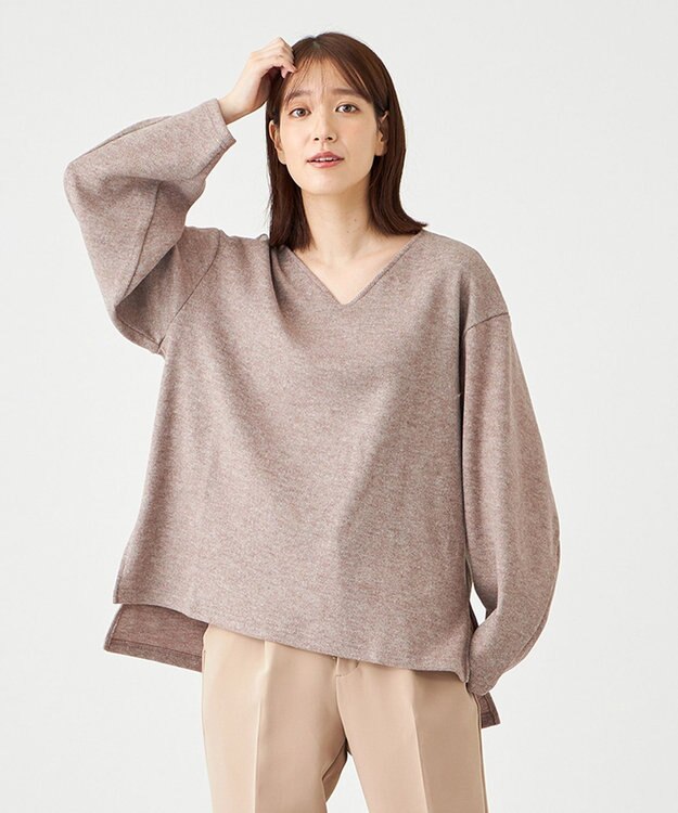 SHARE PARK LADIES サイドスリットVネックニット モカ