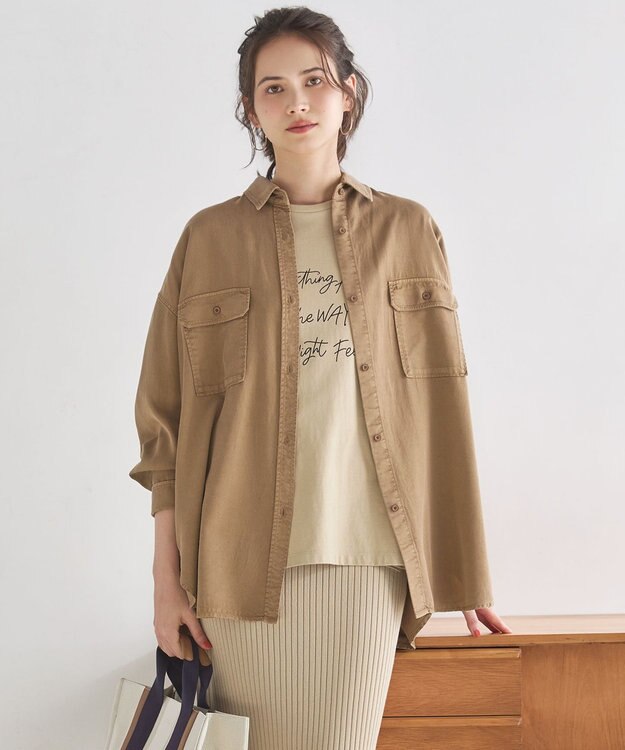 23区 L 【SLOW/一部店舗限定】ガーメントツイル 2WAY シャツ ベージュ系