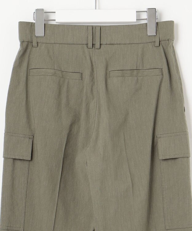 自由区 L 【洗える・ストレッチ素材】リネンヴィスコース ストレッチ カーゴパンツ カーキ系