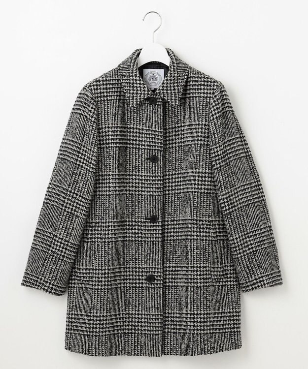 J.PRESS LADIES ループCheck ステンカラー コート ホワイト×ブラック系