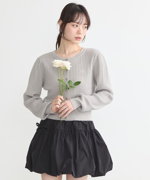 earth music&ecology ミニケーブルコンパクトカーディガン Light Gray