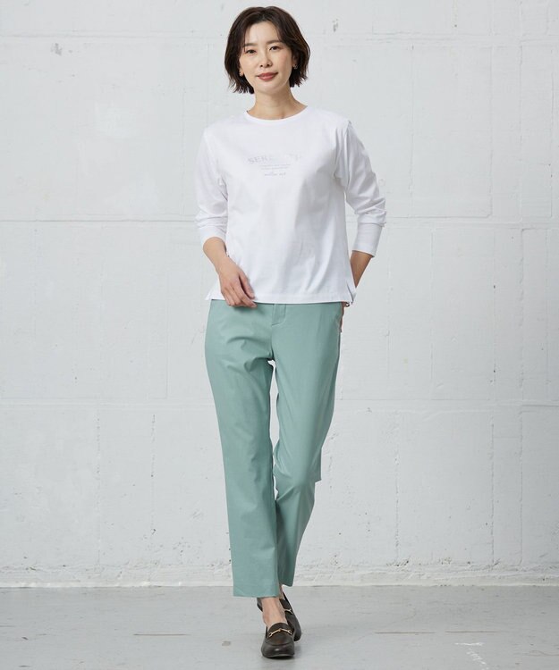 J.PRESS LADIES 【セットアップ対応・洗える】セルロースリネンストレッチ テーパード パンツ ミント系