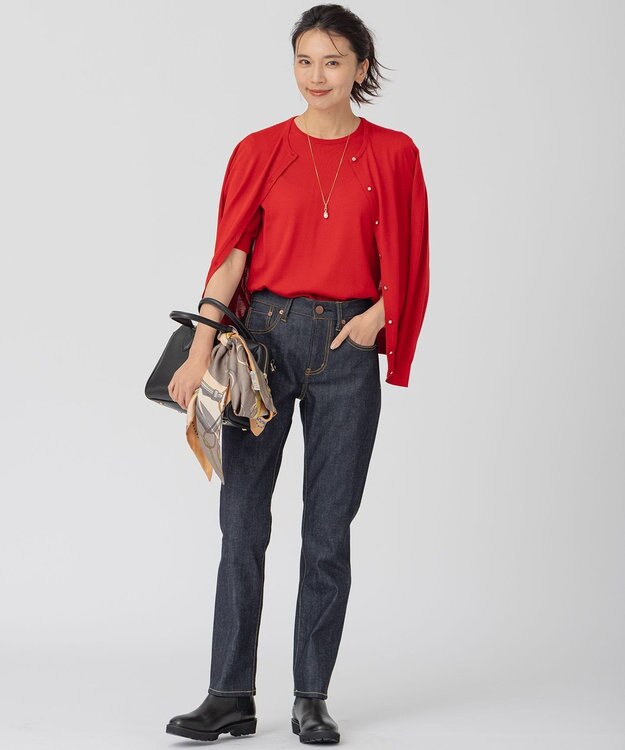 23区 【アンサンブル対応】サステナブルウール 半袖 ニット レッド