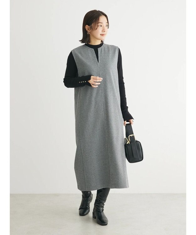 Green Parks 柄圧縮ポンチキーネックジャンスカ Black