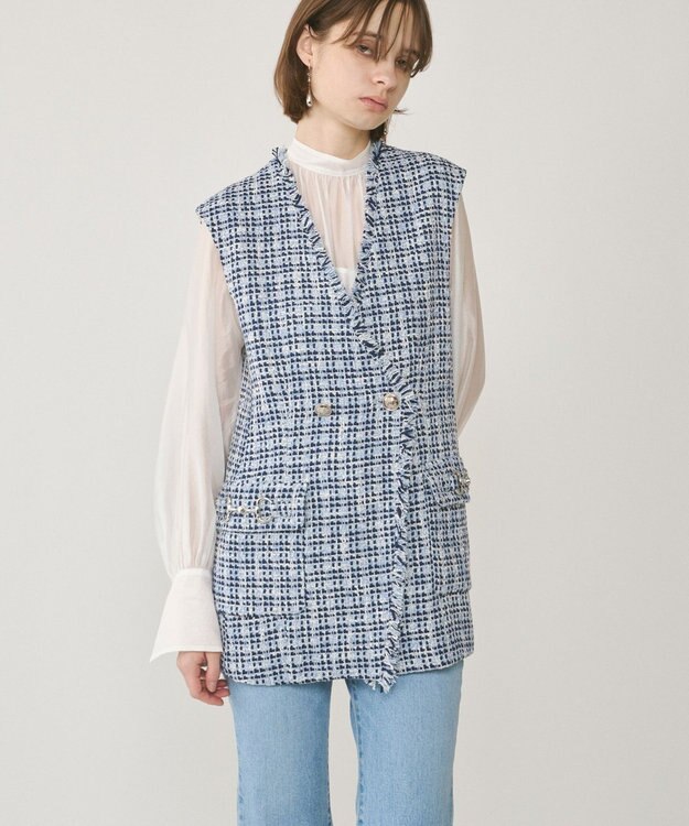 GRACE CONTINENTAL ルーズツイードジレジャケット ブルー