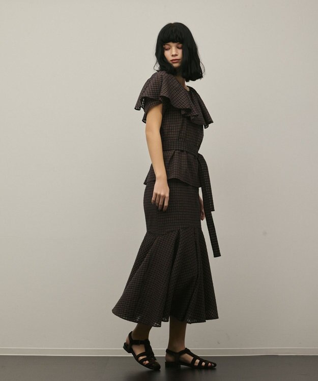 GRACE CONTINENTAL チェックケープブラウス ブラウン