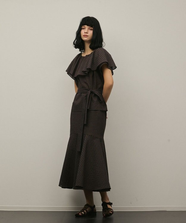 GRACE CONTINENTAL チェックケープブラウス ブラウン