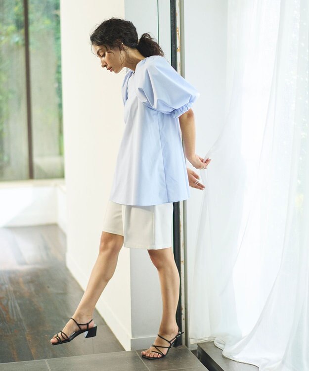 #Newans サークルスリーブAラインブラウス ライトブルー