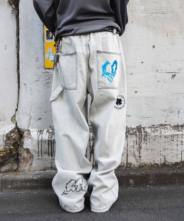 WEGO グラフィックデニムパンツ グレー