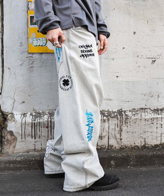 WEGO グラフィックデニムパンツ グレー