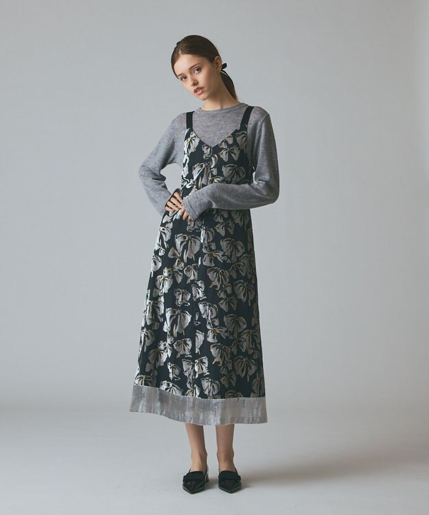 GRACE CONTINENTAL ボウ付ニットトップ グレー