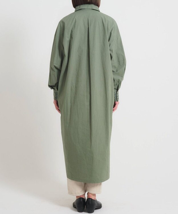 muuc 〈多彩な着方が叶う〉〈衿立て＆衿折り〉〈遠州織物の工場で織られた上質なコットン生地〉リボン紐付き多様衿 シャツワンピース グリーン