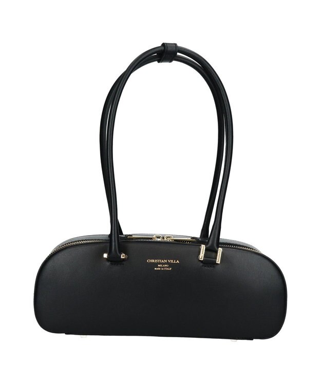 INTER-CHAUSSURES 【CHRISTIAN VILLA】レザーワイドスモールショルダーバッグ ブラック