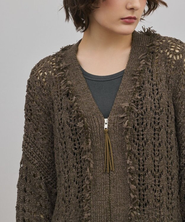 GRACE CONTINENTAL zipミドルニットカーディガン ブラウン