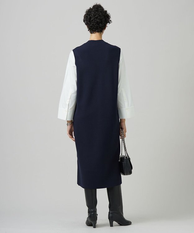 ICB L 【洗える】 クロスコンビ ニットワンピース ネイビー系
