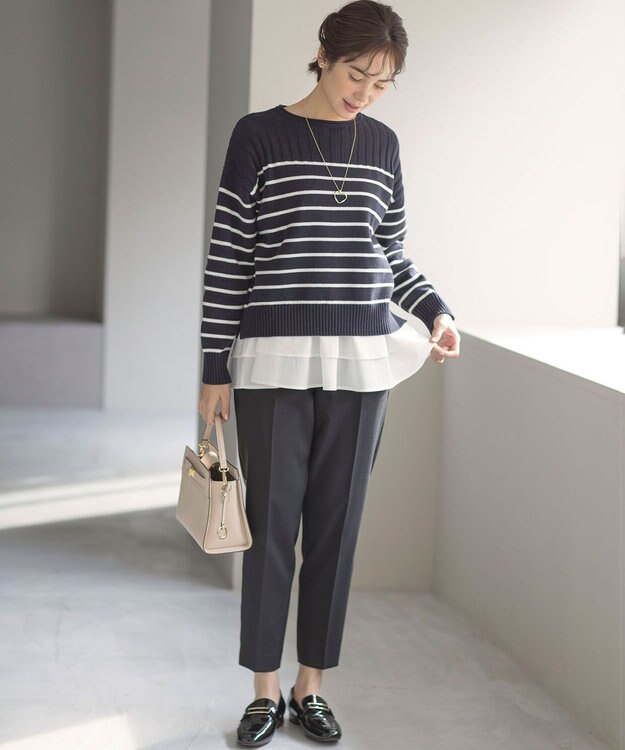 組曲 華奢見え パネルボーダーニット ネイビー×オフ系1