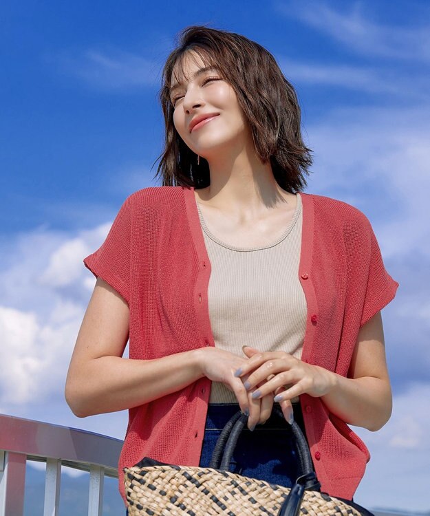 Tiaclasse 【洗える】リネンタッチカーディガン コーラル