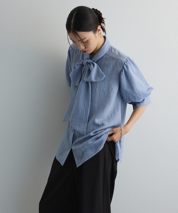 Green Parks ２ＷＡＹボウタイバルーンスリーブブラウス Sax