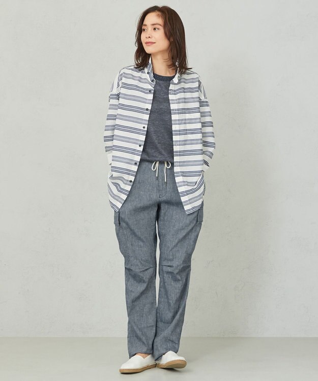 JOSEPH ABBOUD MOUNTAIN 【SPACE／UNISEX】リヨセルリネンシャンブレー パンツ ブルー系