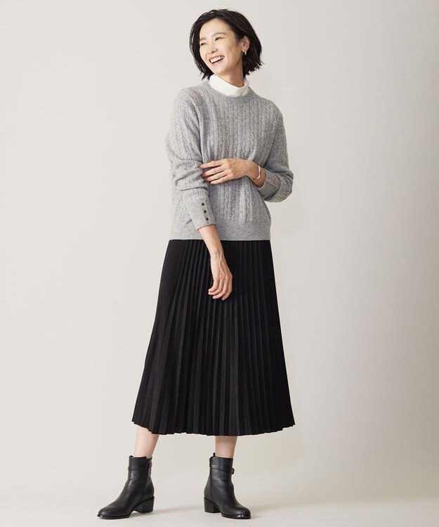 J.PRESS LADIES 【洗える】WOOL BLEND AIR ケーブル ニット ライトグレー系