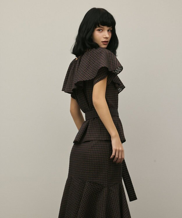 GRACE CONTINENTAL チェックケープブラウス ブラウン