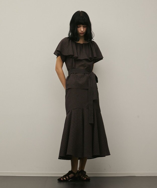 GRACE CONTINENTAL チェックケープブラウス ブラウン