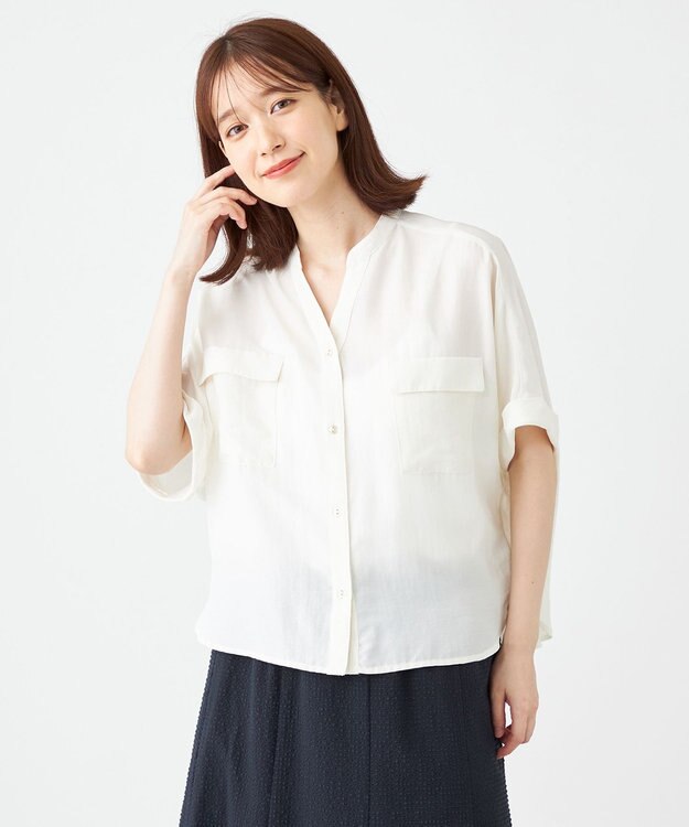 SHARE PARK LADIES 【洗える】ドルマンスリーブサテンシャツ アイボリー系