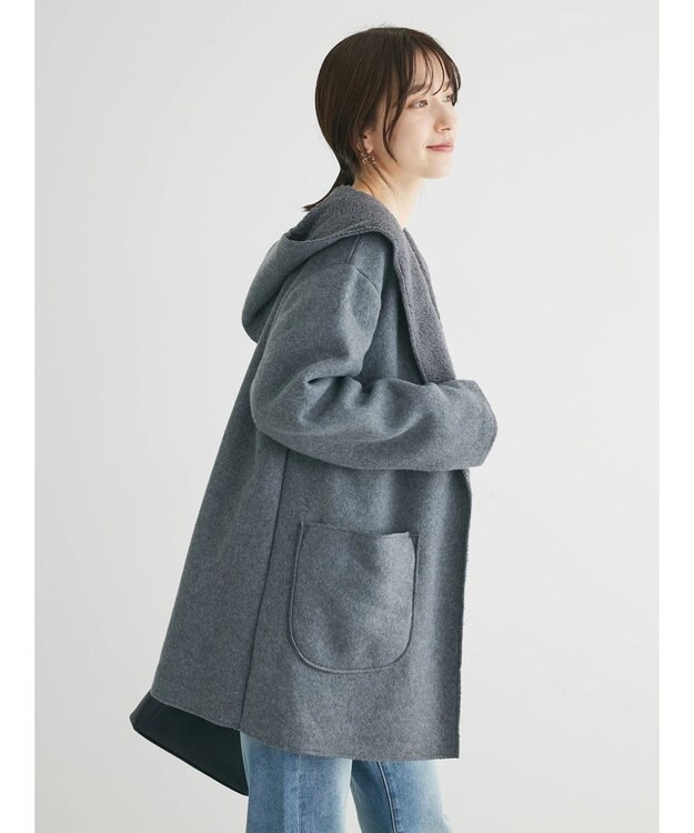 Green Parks ２ｗａｙフード裏ボアミディ丈コーディガン Gray Mixture