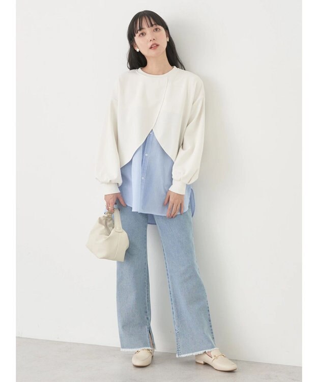 earth music&ecology ＳＥＴ２点カットプルオーバー＋シャツドッキングタンク Ivory