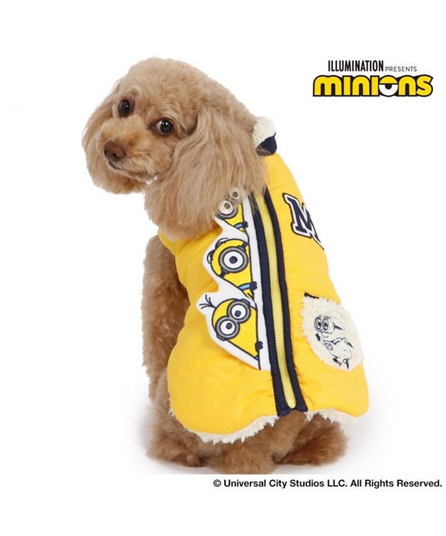 PET PARADISE ミニオン 背中開き 遠赤外線 綿入り ベスト ジップアップ 小型犬 黄