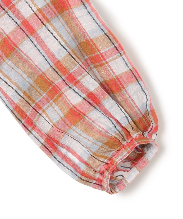 23区 【先行予約】LIBECOリネン チェック ボリュームスリーブ ブラウス オレンジチェック