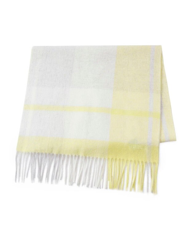 MOONBAT FURLA ウールブロックチェックラメストール/幅50cm レモンイエロー