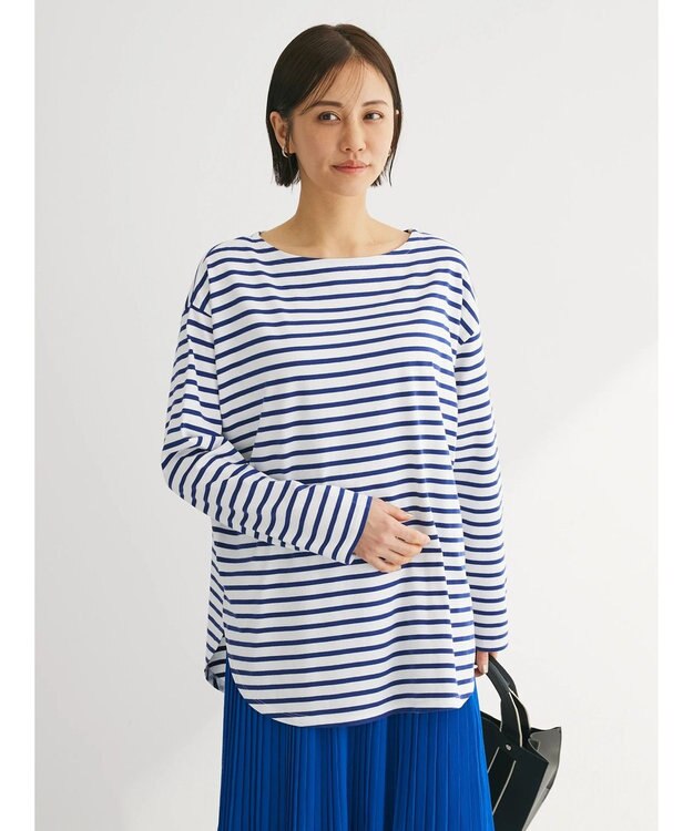 Green Parks ラウンドボーダーリラックスプルオーバー Blue