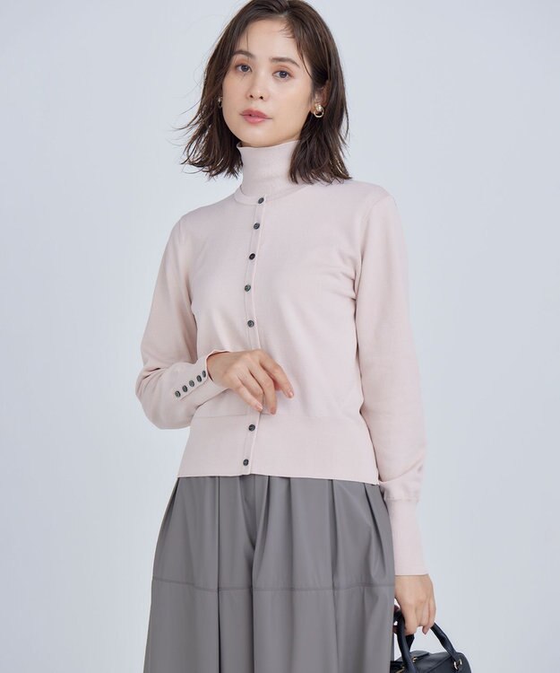 組曲 L 【6色展開・UVケア】クルーネックモダンカーディガン ピンクベージュ系