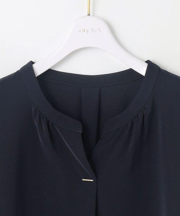 ANY SIS 【接触冷感・吸水速乾・UVカット】サラキレイ スキッパー ブラウス ネイビー