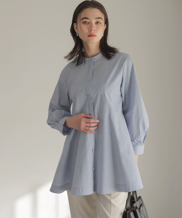 組曲 S 【前後着用可】コンパクトシャーティング チュニックブラウス ブルー系1