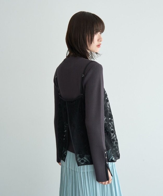 YECCA VECCA 【2点SET】刺繍レースキャミセットハイネックニット Charcoal Gray