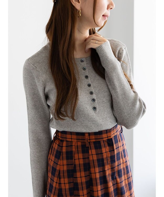 Te chichi ヘンリーネックマーブルニット グレー