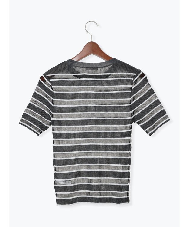 Te chichi シアーマルチボーダーハーフスリーブニット グレー