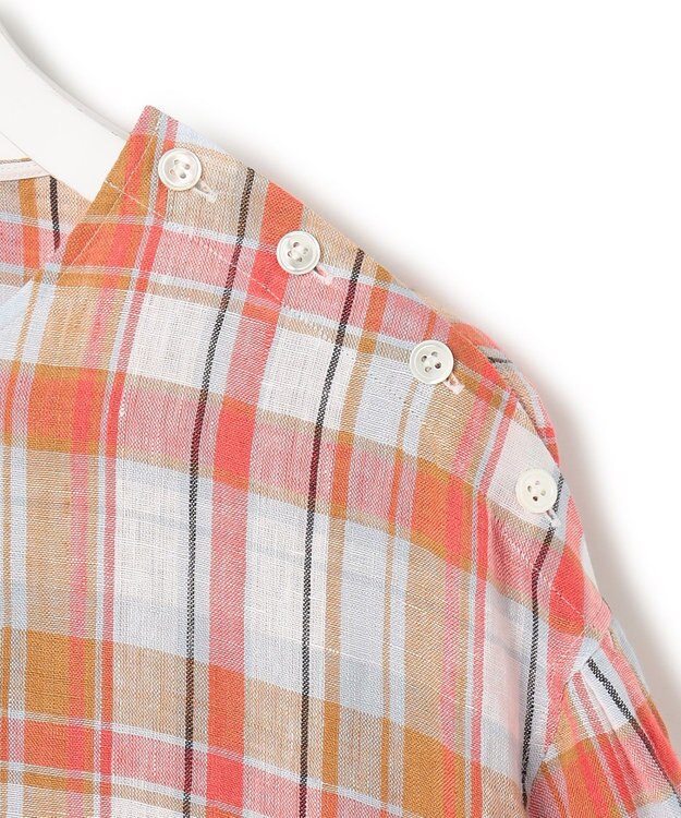 23区 【先行予約】LIBECOリネン チェック ボリュームスリーブ ブラウス オレンジチェック